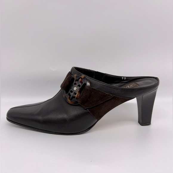 Brighton Rococo Made in Italy Dark Brown Leather Belted‎ Mules Slip On Heels 8.5 - Picture 1 of 10